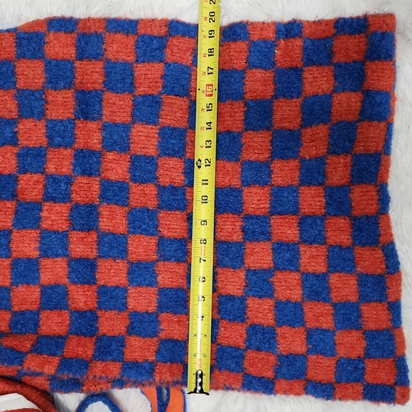 Free People Checkered Tote and Scarf Set Orange and Blue. - Picture 12 of 15